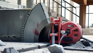 تخريم جدار خرساني لتمديد الأنابيب